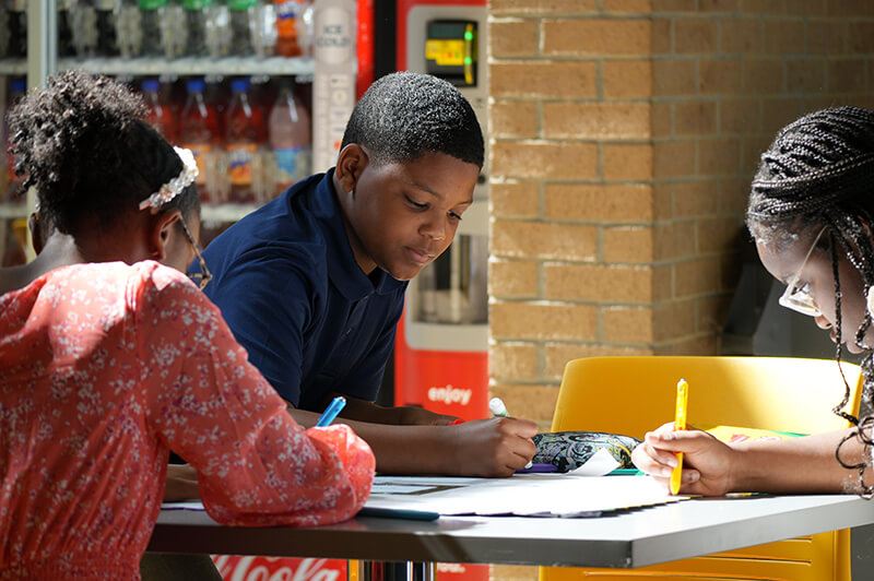 Students working on presentations